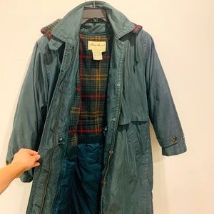 Vintage Eddie Bauer Down Filled Parka Jacket Coat S Drawstring Waist Plaid Lined